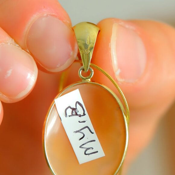 Italian Cameo Shell Flower Pendant Necklace 14k Gold Plated s925 - Picture 7 of 8